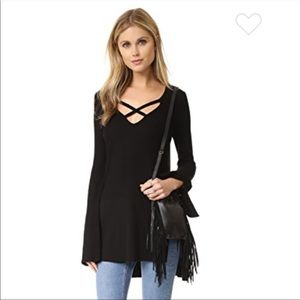 Free People Black Crisscross Long Sleeved Blouse